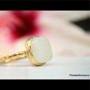 Gorgeous natural white druzy 18k gold plated ring